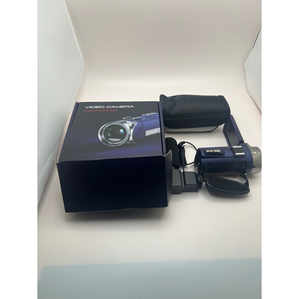 Ultra HD Digital Video Camera Camcorder Blue with External Microphone and Case